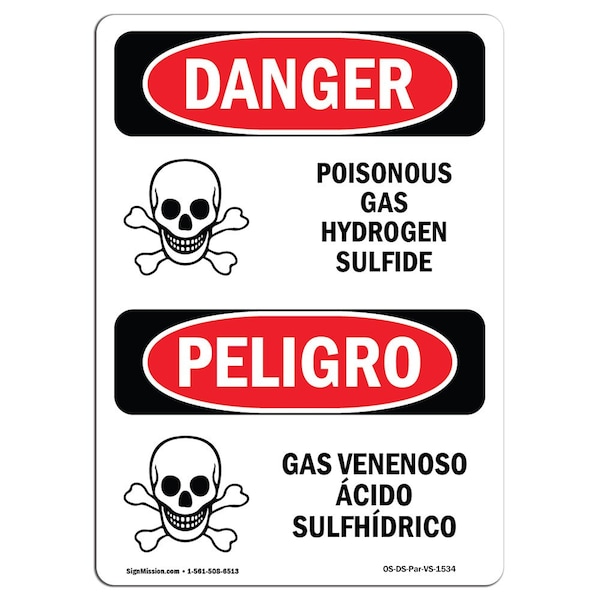 Safety Sign, OSHA, 24" Height, Aluminum, Poisonous Gas Hydrogen Sulfide With Symbol, Span